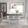 6-Piece Retro Dining Table Set, Rectangular Kitchen Table Set with 4 Victorian Round Upholstered Chairs and 1 Bench Dining Room Table Set for 6 People for Restaurant, Living Table, Gray+Antique White view 2