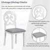 6-Piece Retro Dining Table Set, Rectangular Kitchen Table Set with 4 Victorian Round Upholstered Chairs and 1 Bench Dining Room Table Set for 6 People for Restaurant, Living Table, Gray+Antique White view 4