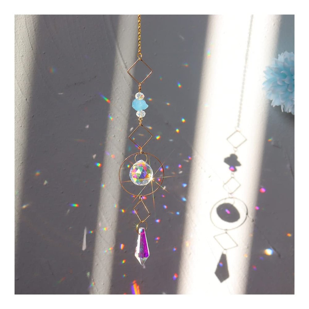 Chandelier Crystal Prisms Pendants Hanging Crystal Chime Light Catching Diamond Prism Metal Frame Home Garden Decor Pendants Chandelier Crystal Prisms Pendants (Color : 7)