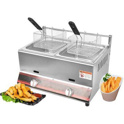 Stainless Steel Fryer, 6L/12L Gas Fryer, Professional Gas Countertop Kitchen Frying Machine, For Restaurant Home for Fried Chicken and Fries,Doublecylinder