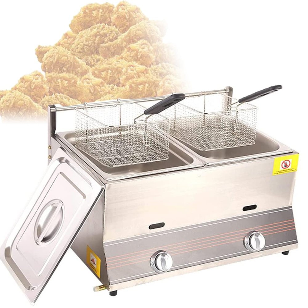 Stainless Steel Deep Fryer,Professional Gas Fryer,6/12L Large Capacity Countertop Gas Fryer with Basket and Lid,for Restaurant and Home Use,12L