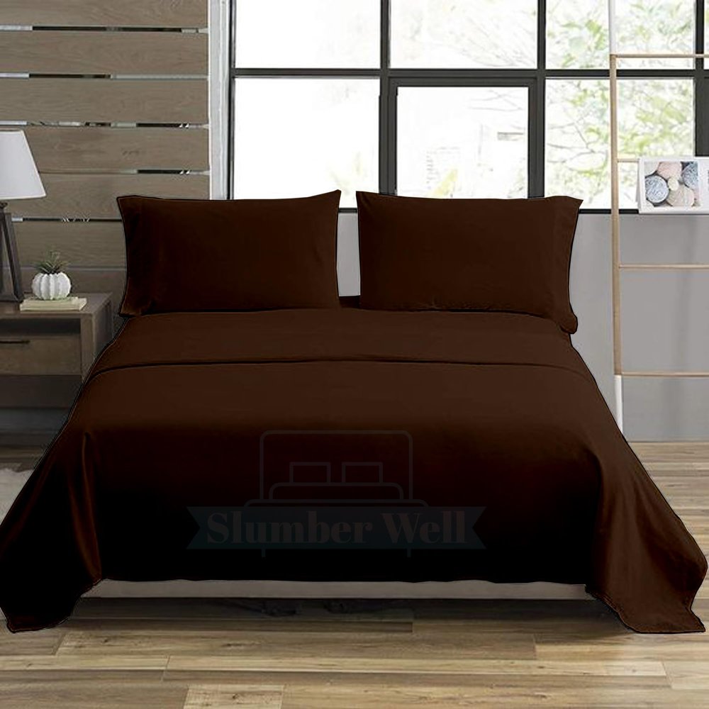 SlumberWell 4 Piece Sheet Set Queen Size, 100% Egyptian Cotton, 15 Inch Deep Pocket, Breathable Cooling & Super Soft Hotel Bed Sheets, Chocolate Solid