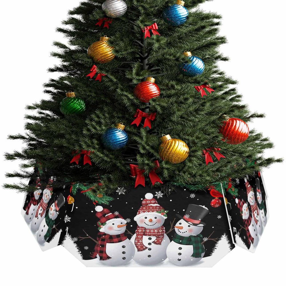 Christmas Tree Collar, Christmas Snowman Tree Skirts Xmas Tree Trunk Ring Collar Box Stand Cover for Artificial Trees Base Holder Cover Festival Decor Xmas Tree Snowflake Bird Black