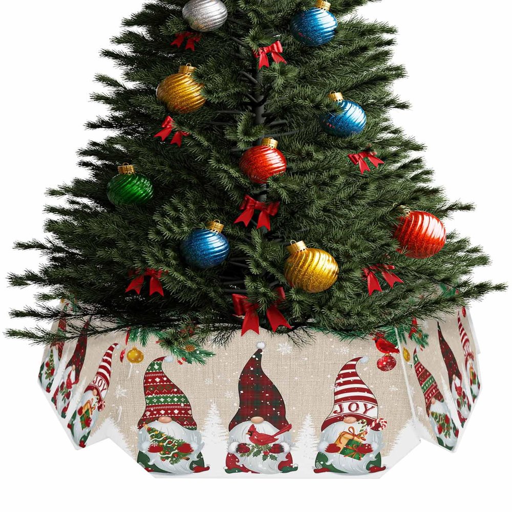 Christmas Tree Collar, Christmas Gnomes Tree Skirts Xmas Tree Trunk Ring Collar Box Stand Cover for Artificial Trees Base Holder Cover Festival Decor Xmas Tree Snowflake Balls Bird Burlap