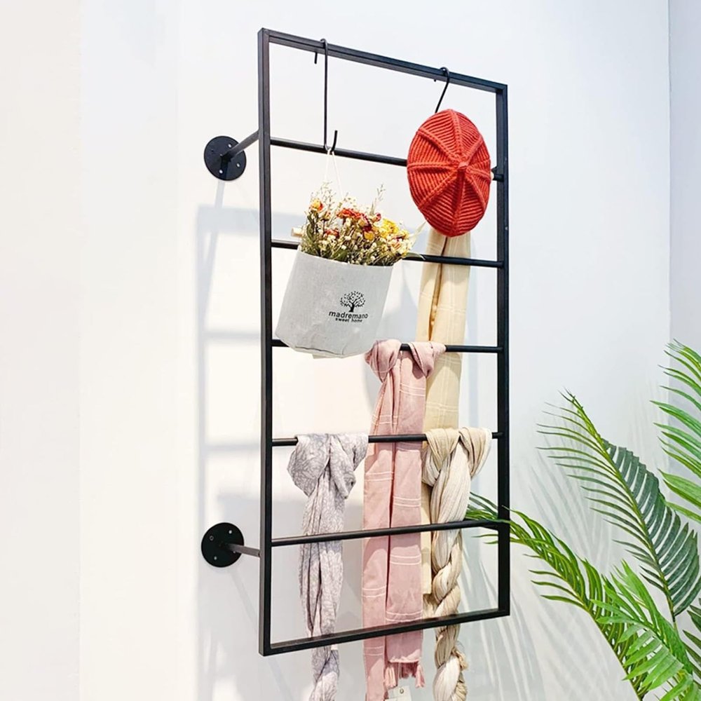 DONGYUE Rectangle Wall Mounted Holder, Black Multi-Purpose Scarf Display, for Home Clothing Retail Stores, Mall, Space Saving