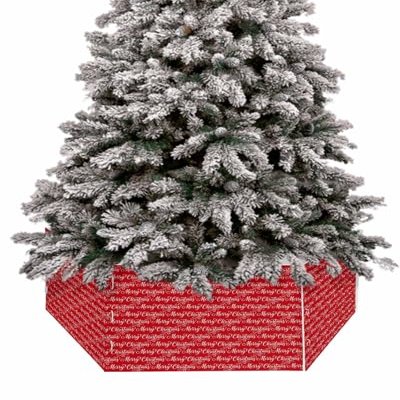 Christmas Tree Collar, Merry Christmas Tree Skirts Xmas Tree Trunk Ring Collar Box Stand Cover for Artificial Trees Base Holder Cover Festival Decor White Words Filling Christmas Red