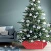 Christmas Tree Collar, Merry Christmas Tree Skirts Xmas Tree Trunk Ring Collar Box Stand Cover for Artificial Trees Base Holder Cover Festival Decor White Words Filling Christmas Red view 4