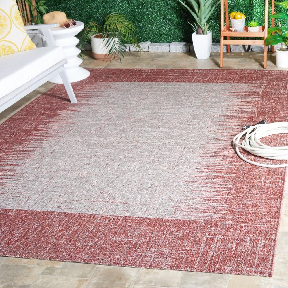 SAFAVIEH Washable Rug Outdoor Courtyard Collection - 6'7" x 9'6", Rust & Beige, Non-Shedding & Easy Cleaning, Ideal for Patio, Backyard, Mudroom (CY8806-36521)