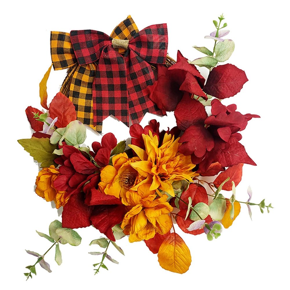 CAREG Spring Wreath Artificial Bow Wreath Fit for All Seasons Round Wreath Fit for Front Door Farmhouse Wall Window Decoration Durable