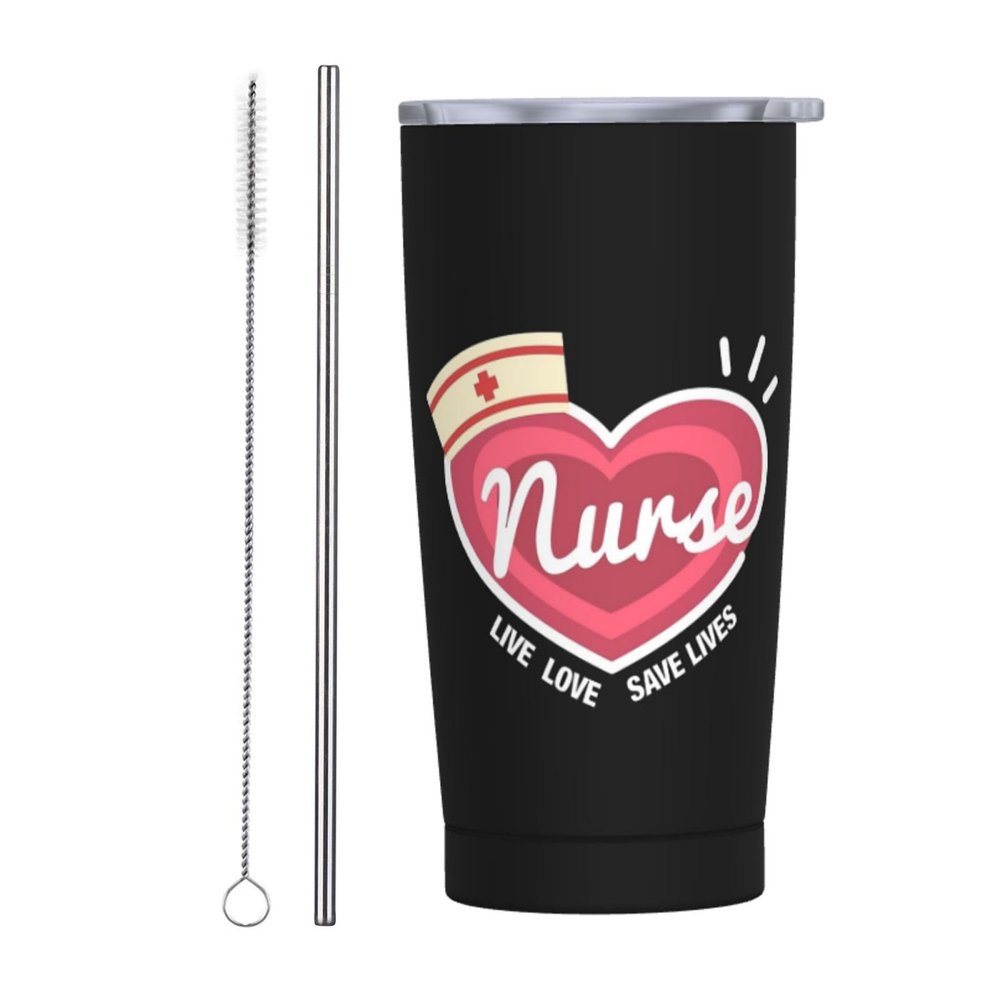 ADTEMP Nurse Live Love Save Lives Cup 20oz Stainless Steel Straw Cover Cup, Car Cup, Coffee Cup, Cup With Cover Suitable For Cars And Offices Black
