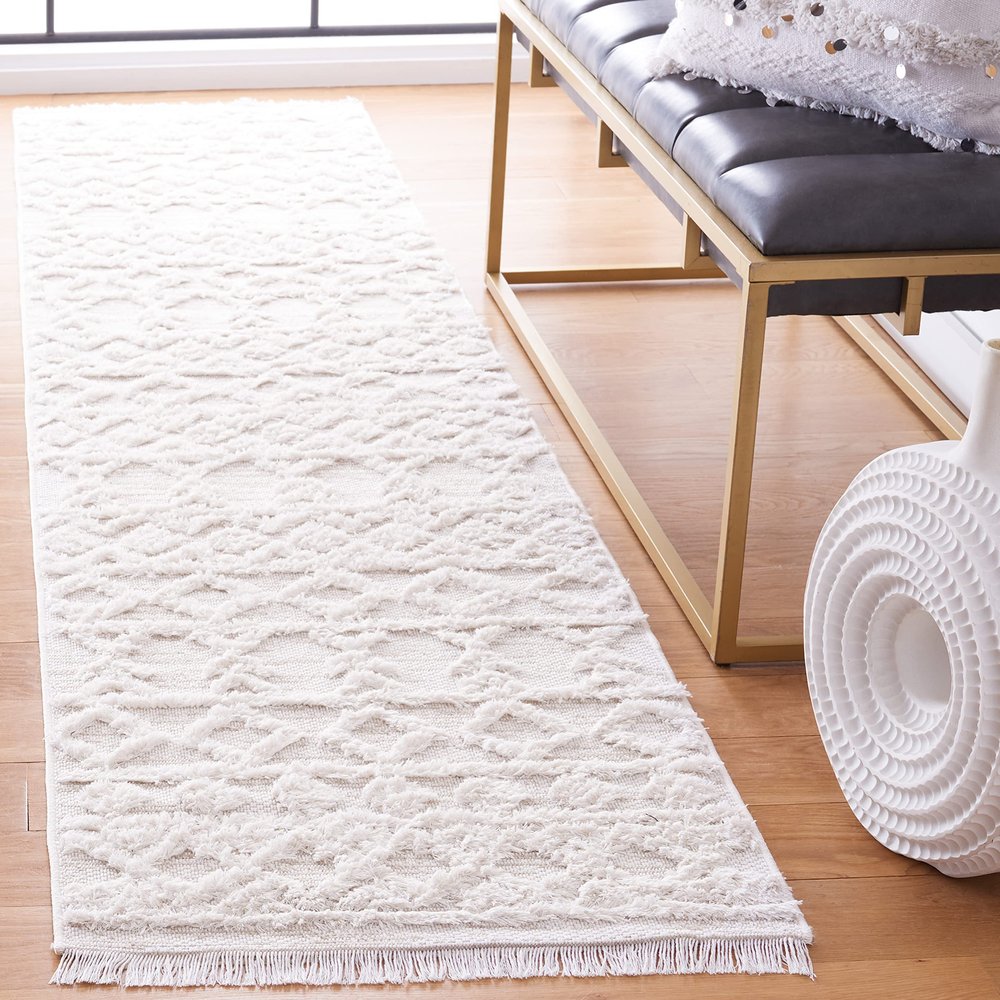 SAFAVIEH Augustine Collection Runner Rug - 2' x 7', Ivory, Moroccan Boho Fringe Cotton Scandinavian Design, Ideal for The Living Room, Bedroom, Dining Room (AGT758A-27)