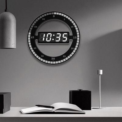 PUCHEN Pendulum Clock 12 LED Ring Round Wall Clock Digital LED Ring Round Clock Electronic Clock,Intelligent Light-Sensing Function,Large Digital Display,for Home Office