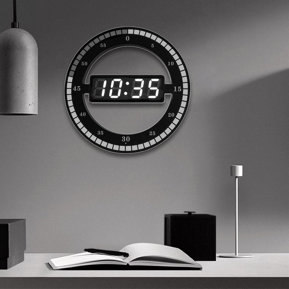 PUCHEN Pendulum Clock 12 LED Ring Round Wall Clock Digital LED Ring Round Clock Electronic Clock,Intelligent Light-Sensing Function,Large Digital Display,for Home Office
