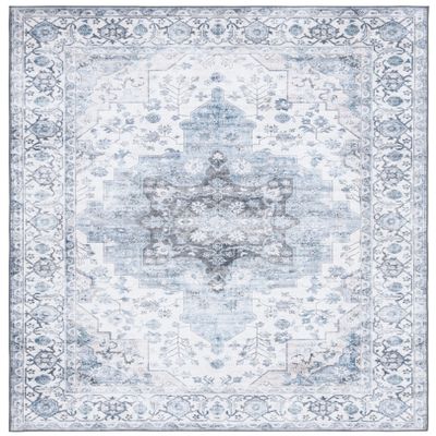 Safavieh Washable Rug Arizona Collection - 3' x 5', Ivory & Blue, Slip Resistant & Easy to Clean, Ideal for Living Room, Entryway, Foyer, Kitchen, Bedroom (ARZ123A)