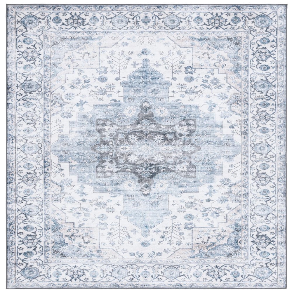 Safavieh Washable Rug Arizona Collection - 3' x 5', Ivory & Blue, Slip Resistant & Easy to Clean, Ideal for Living Room, Entryway, Foyer, Kitchen, Bedroom (ARZ123A)