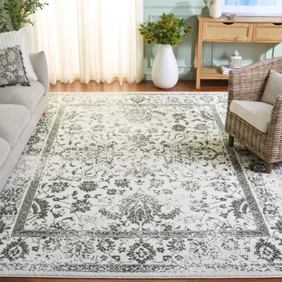 SAFAVIEH Area Rug 6x9 - Adirondack Collection - Ivory & Dark Green, Distressed Vintage Floral Design, Non-Shedding & Easy to Clean, Ideal for Living Room, Bedroom, Dining (ADR109X)