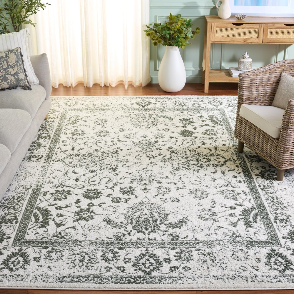 SAFAVIEH Area Rug 6x9 - Adirondack Collection - Ivory & Dark Green, Distressed Vintage Floral Design, Non-Shedding & Easy to Clean, Ideal for Living Room, Bedroom, Dining (ADR109X)