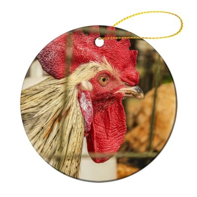 3" Round Christmas Ornaments Cock Poultry Farm Animal Rooster Ceramic Holiday Keepsake Decor Christmas Tree Decoration Xmas New Year Festival Wedding Newlywed Gift Birthday Party Favor Bauble