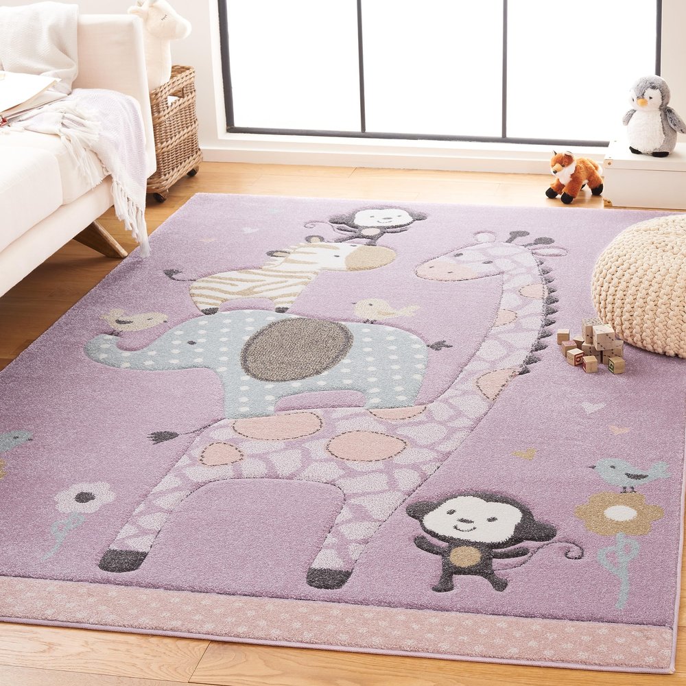 SAFAVIEH Area Rug 8x10 - Carousel Kids Collection - Large - Purple, Animal Design, Non-Shedding & Easy Cleaning, Ideal for Boys & Girls in Playroom, Nursery, Bedroom (CRK120V)