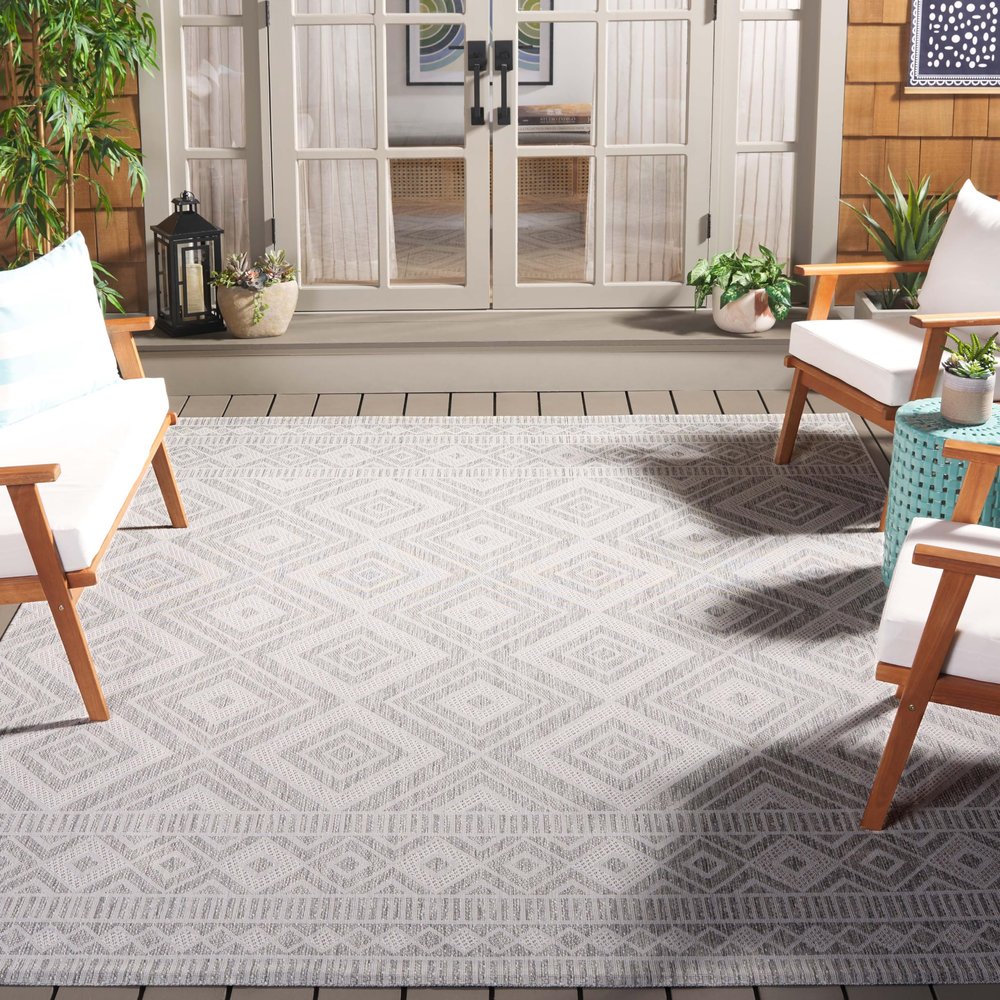 SAFAVIEH Washable Rug Outdoor Courtyard Collection - 9' x 12', Ivory & Light Grey, Non-Shedding & Easy Cleaning, Ideal for Patio, Backyard, Mudroom (CY8998-55321)