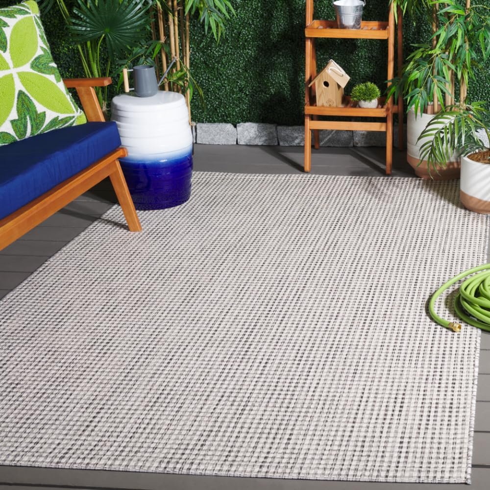 SAFAVIEH Washable Rug Outdoor Courtyard Collection - 5'3" x 7'7", Ivory & Dark Grey, Non-Shedding & Easy Cleaning, Ideal for Patio, Backyard, Mudroom (CY8586-59021)