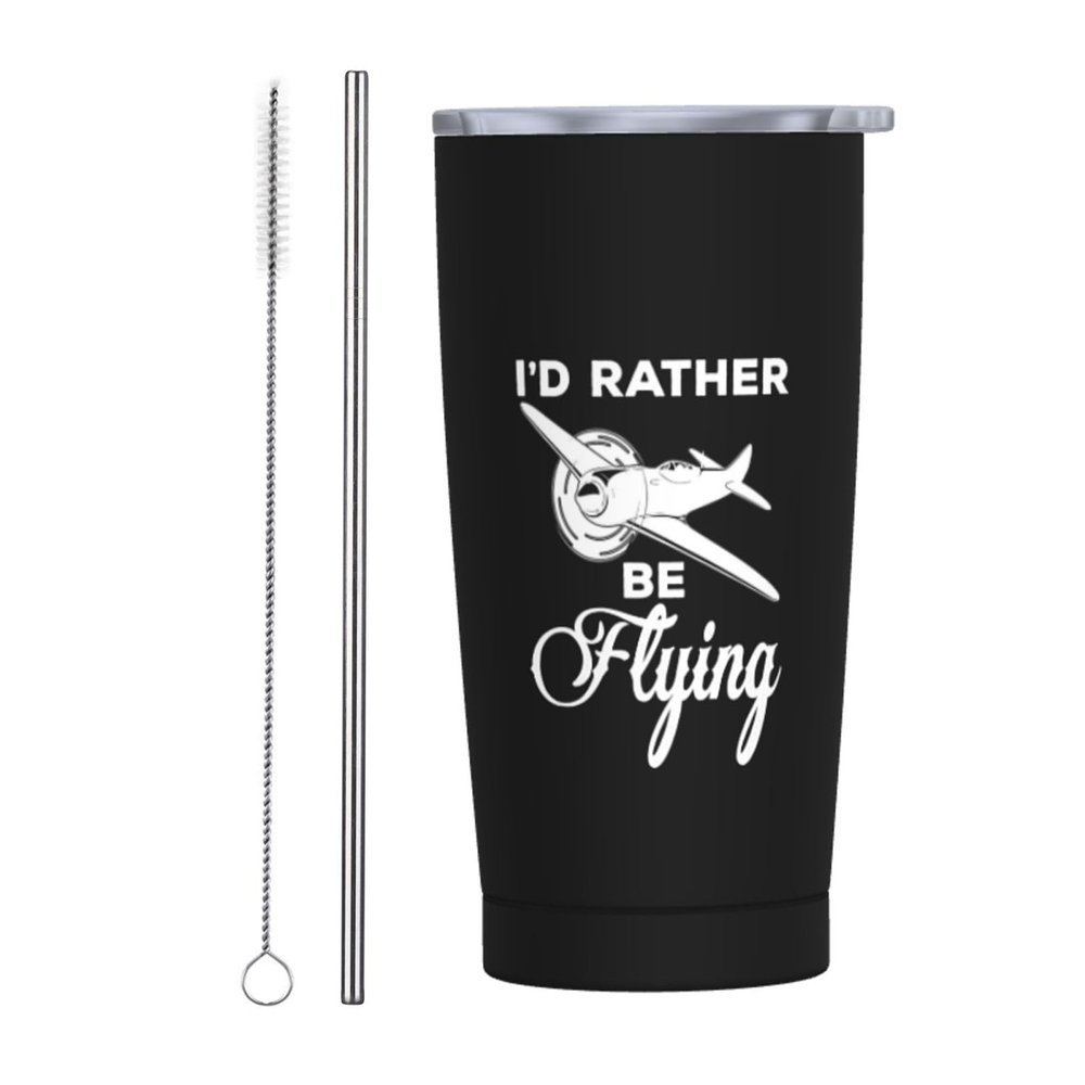 ADTEMP I'D Rather Be Flying Cup 20oz Stainless Steel Straw Cover Cup, Car Cup, Coffee Cup, Cup With Cover Suitable For Cars And Offices Black