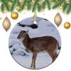 3" Round Christmas Ornaments Mouflon Young Snow Winter Ceramic Holiday Keepsake Decor Christmas Tree Decoration Xmas New Year Festival Wedding Newlywed Gift Birthday Party Favor Bauble view 3