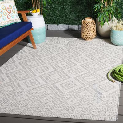 SAFAVIEH Washable Rug Outdoor Courtyard Collection - 4' x 5'7", Ivory & Light Grey, Non-Shedding & Easy Cleaning, Ideal for Patio, Backyard, Mudroom (CY8998-55321)