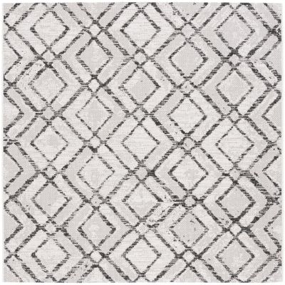 SAFAVIEH Washable Rug Outdoor Courtyard Collection - 6'7" Square, Ivory & Black, Non-Shedding & Easy Cleaning, Ideal for Patio, Backyard, Mudroom (CY8951-53712)