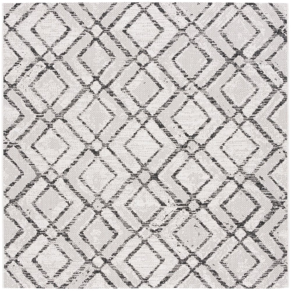 SAFAVIEH Washable Rug Outdoor Courtyard Collection - 6'7" Square, Ivory & Black, Non-Shedding & Easy Cleaning, Ideal for Patio, Backyard, Mudroom (CY8951-53712)
