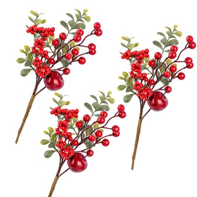 Factory Direct Craft Artificial Apples Berries and Leaves Picks Set of 3 for Christmas Arrangements and Holiday Decorating - 11 Inches High