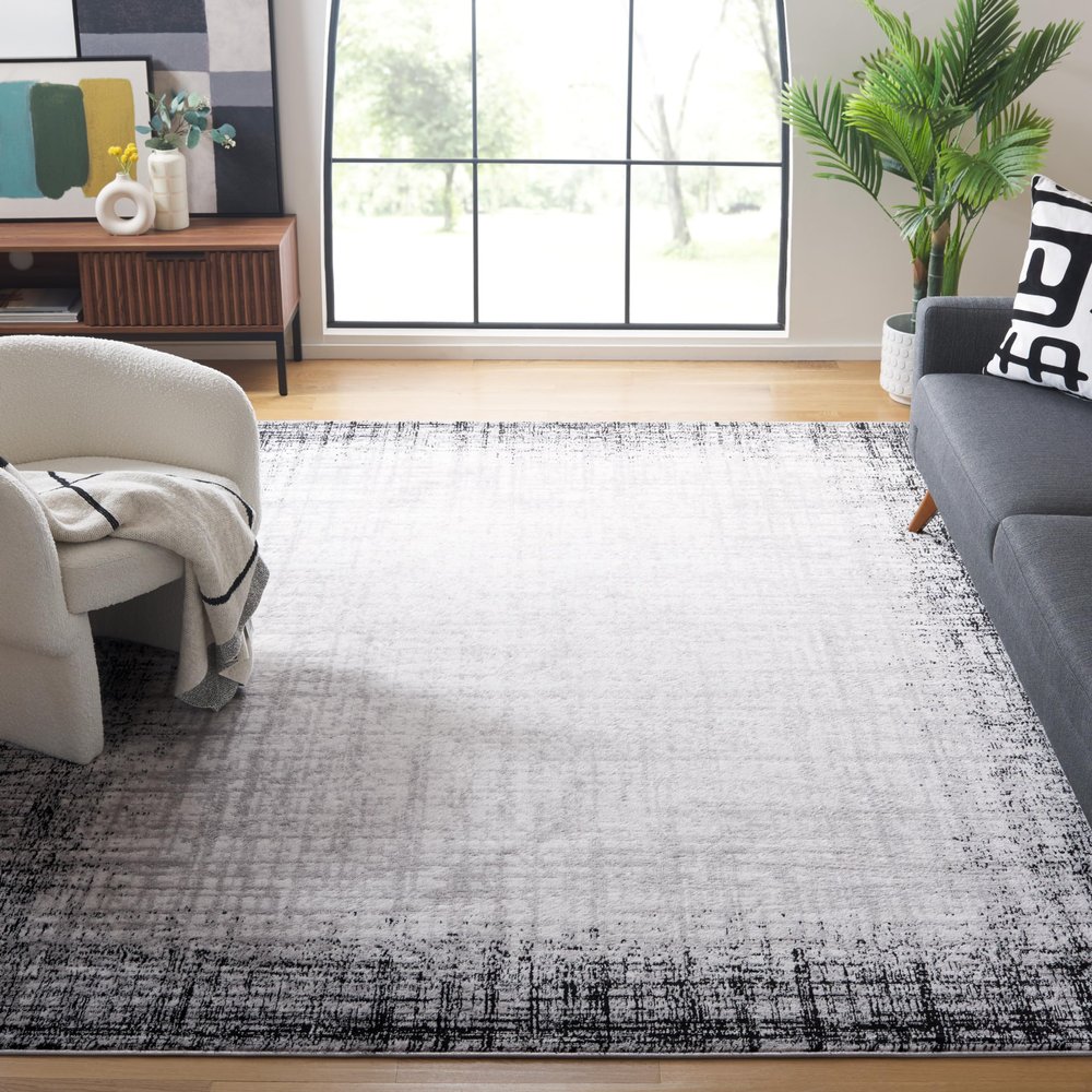 SAFAVIEH Area Rug 8x10 - Skyler Collection - Large - Ivory Grey & Black, Border Design, Non-Shedding & Easy Cleaning, Ideal for Living Room, Bedroom, Office, Dining Space (SKY113A)
