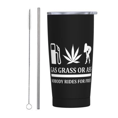 ADTEMP Gas, Grass Or Ass Nobody Rides For Free Funny Cup 20oz Stainless Steel Straw Cover Cup, Car Cup, Coffee Cup, Cup With Cover Suitable For Cars And Offices Black