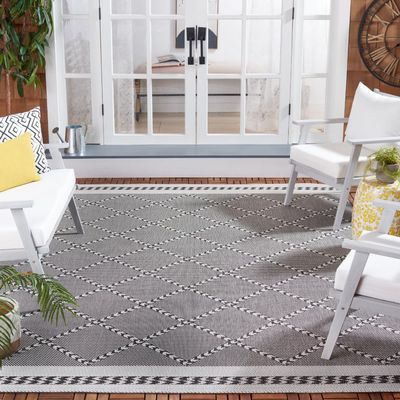 SAFAVIEH Washable Rug Outdoor Courtyard Collection - 9' x 12', Black & Ivory, Non-Shedding & Easy Cleaning, Ideal for Patio, Backyard, Mudroom (CY8234-537)