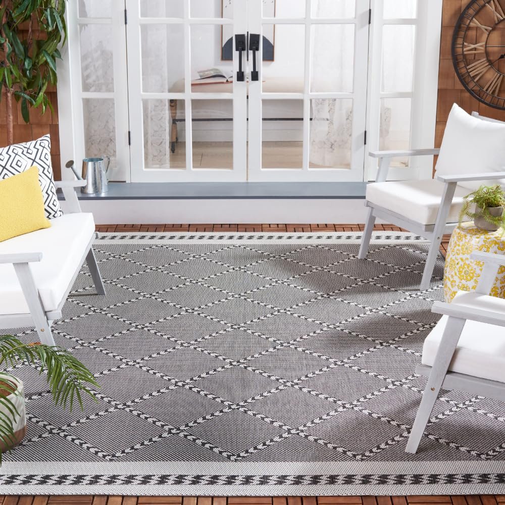 SAFAVIEH Washable Rug Outdoor Courtyard Collection - 9' x 12', Black & Ivory, Non-Shedding & Easy Cleaning, Ideal for Patio, Backyard, Mudroom (CY8234-537)