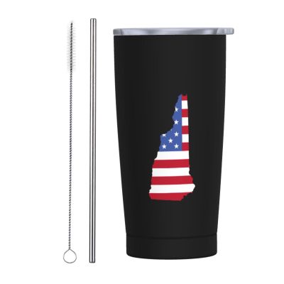 ADTEMP Map Of The State Of New Hampshire And American Cup 20oz Stainless Steel Straw Cover Cup, Car Cup, Coffee Cup, Cup With Cover Suitable For Cars And Offices Black
