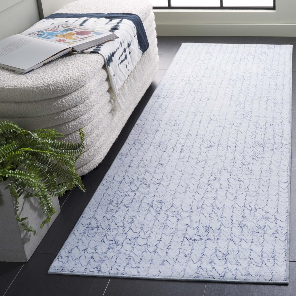 SAFAVIEH Washable Rug Tacoma Collection - 2'6" x 8' Runner, Grey & Blue, Slip Resistant & Easy to Clean, Ideal for Hallway, Foyer, Entryway, Bedroom (TAC901F)