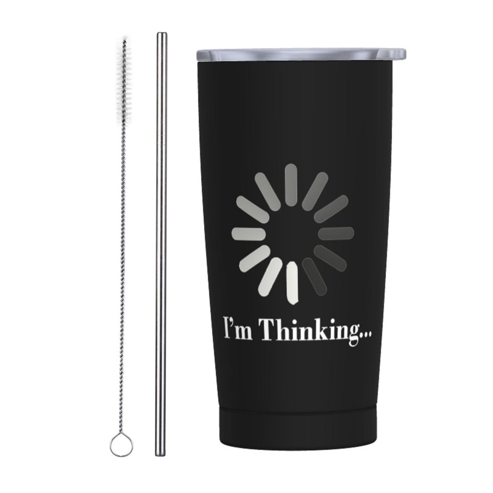 ADTEMP I'M Thinking Cup 20oz Stainless Steel Straw Cover Cup, Car Cup, Coffee Cup, Cup With Cover Suitable For Cars And Offices Black