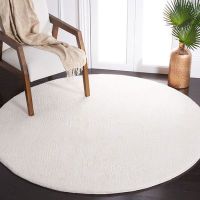 SAFAVIEH Washable Rug Faux Rabbit Fur Shag Collection - 4' Round, Off-White, Slip Resistant & Easy Cleaning, Ideal for Living Room, Bedroom, Nursery, Foyer, Kids Playroom, Dining Space (FRF500A)