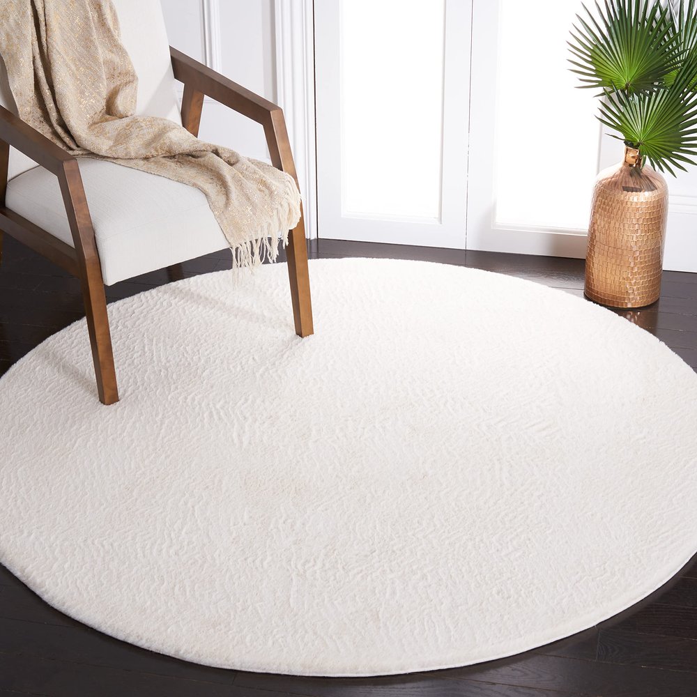 SAFAVIEH Washable Rug Faux Rabbit Fur Shag Collection - 4' Round, Off-White, Slip Resistant & Easy Cleaning, Ideal for Living Room, Bedroom, Nursery, Foyer, Kids Playroom, Dining Space (FRF500A)