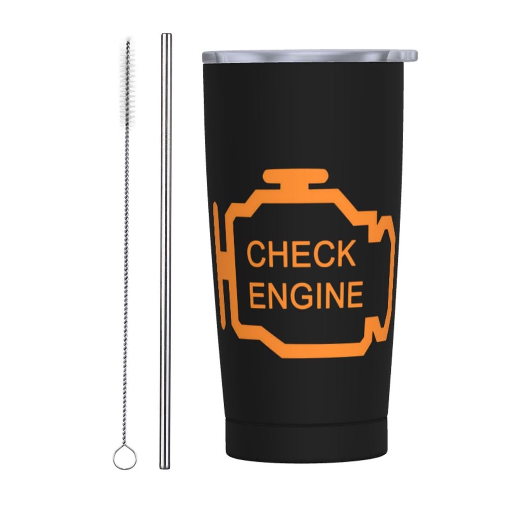 ADTEMP Check Engine Light Cup 20oz Stainless Steel Straw Cover Cup, Car Cup, Coffee Cup, Cup With Cover Suitable For Cars And Offices Black