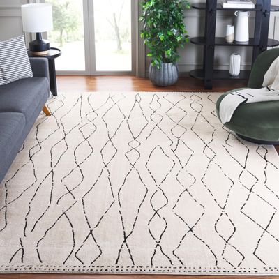 SAFAVIEH Area Rug 8x10 - Melody Collection - Large - Ivory & Black, Moroccan Boho Design, Non-Shedding & Easy Cleaning, Ideal for Living Room, Bedroom, Office, Dining Space Room (MEL112B)