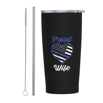 ADTEMP Police Wife Cup 20oz Stainless Steel Straw Cover Cup, Car Cup, Coffee Cup, Cup With Cover Suitable For Cars And Offices Black