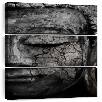 ElephantStock - Buddha Meditating Face Canvas Wall Art, Calm Wall Art For Bedroom, 3 Piece Gray & Black Zen Wall Decor, Modern Decor Painting - 15" X 32"