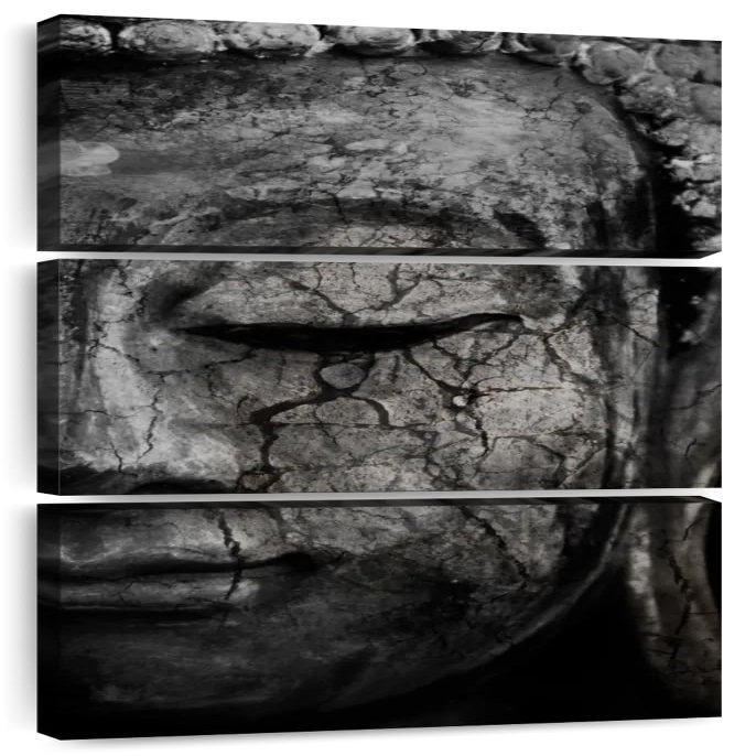 ElephantStock - Buddha Meditating Face Canvas Wall Art, Calm Wall Art For Bedroom, 3 Piece Gray & Black Zen Wall Decor, Modern Decor Painting - 15" X 32"