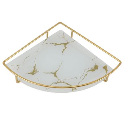 Triangular Corner Bathroom Organizer Storage Tray for Towels Paper Napkins Jewelry in White