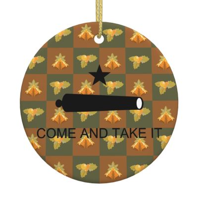 Come and Take It Gonzales Flag Texas Battle Christmas Ornaments, Ceremic Ornaments Round Porcelain Ornament Christmas Tree Office Home Decoration Xmas Souvenirs
