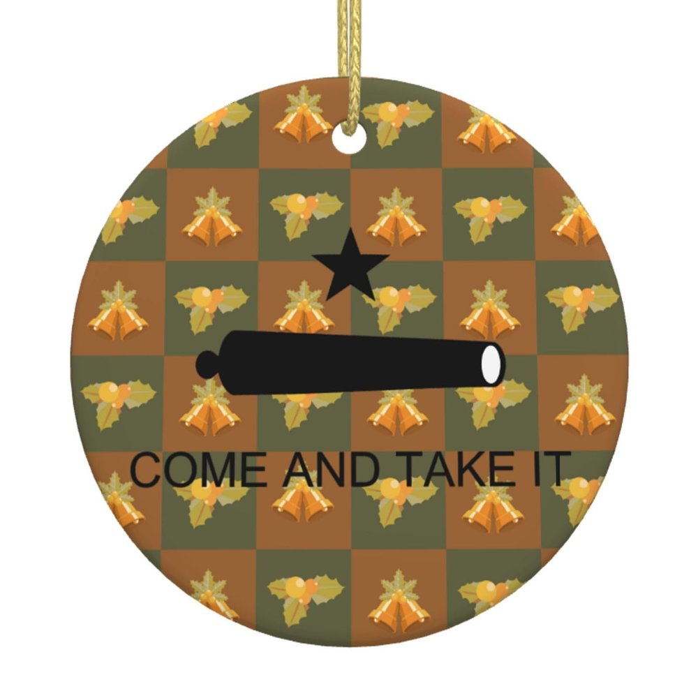 Come and Take It Gonzales Flag Texas Battle Christmas Ornaments, Ceremic Ornaments Round Porcelain Ornament Christmas Tree Office Home Decoration Xmas Souvenirs