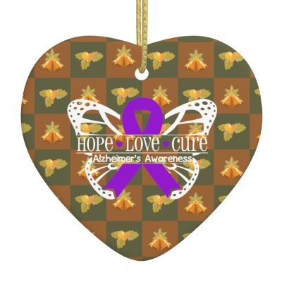 Alzheimer's Disease Awareness Christmas Ornaments, Ceremic Ornaments Heart Shaped Porcelain Ornament Christmas Tree Office Home Decoration Xmas Souvenirs