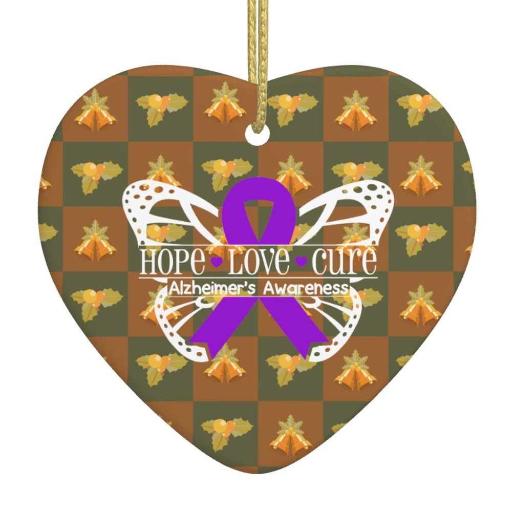 Alzheimer's Disease Awareness Christmas Ornaments, Ceremic Ornaments Heart Shaped Porcelain Ornament Christmas Tree Office Home Decoration Xmas Souvenirs